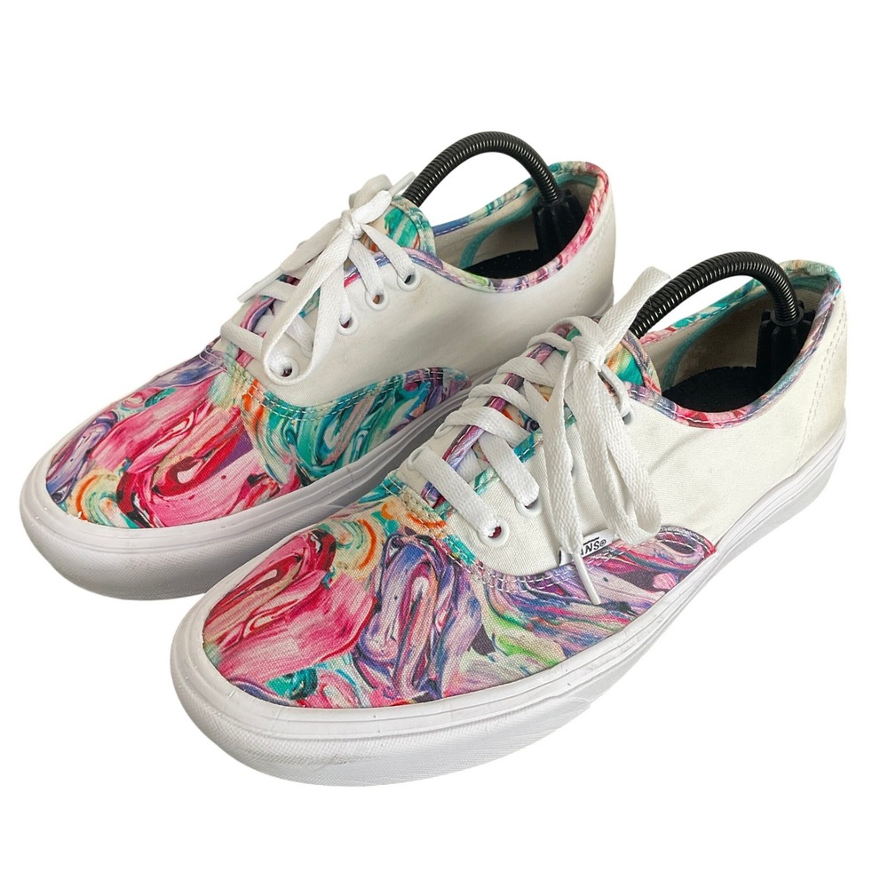 Vans Authentic Multicolor Marble Swirl White Canvas Skate Shoes Men 10 Wmns 11.5